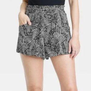 Target A New Day Black White Linen Elastic Waist Pull On Shorts